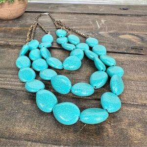 Chunky Bohemian Faux Turquoise Blue 3-Strand Statement Necklace